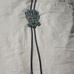 Southwestern Turquoise Bolo Tie with Carved Mask Slide